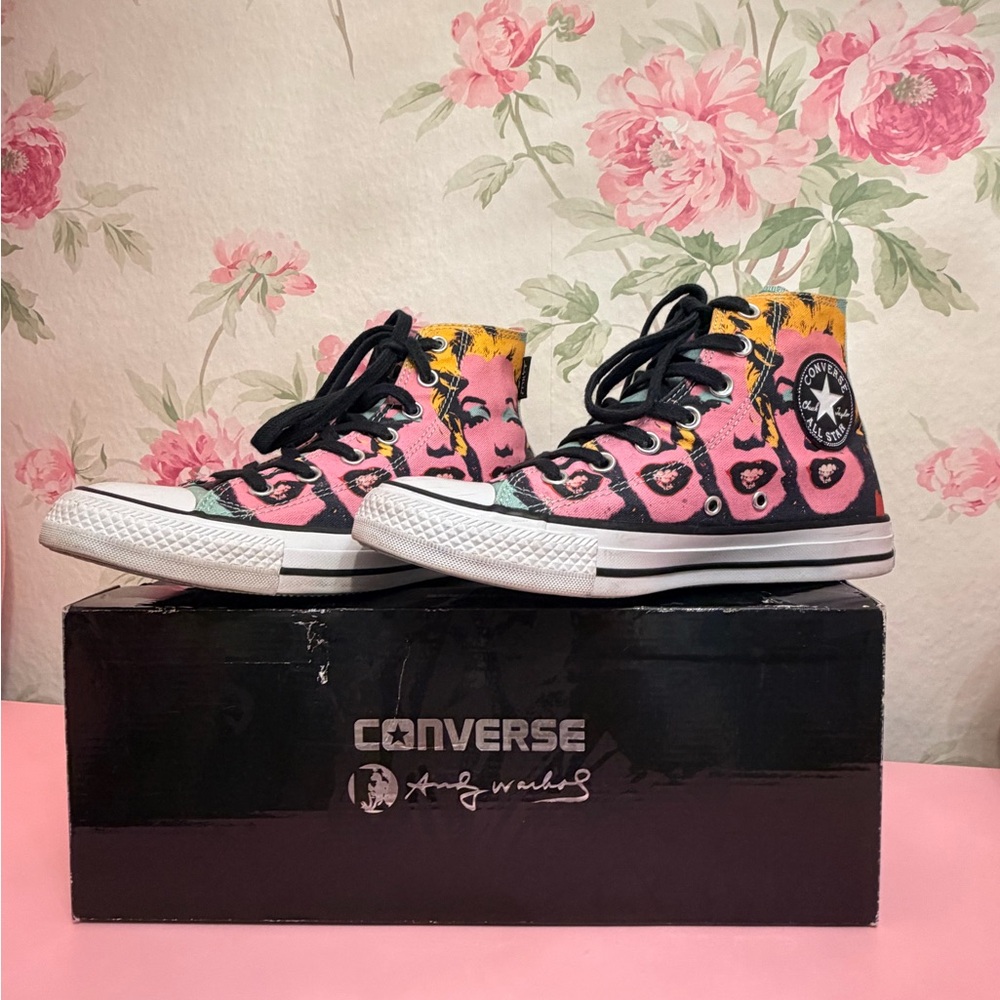Andy Warhol Converse High-Top Sneakers in Pink, Yellow, Black